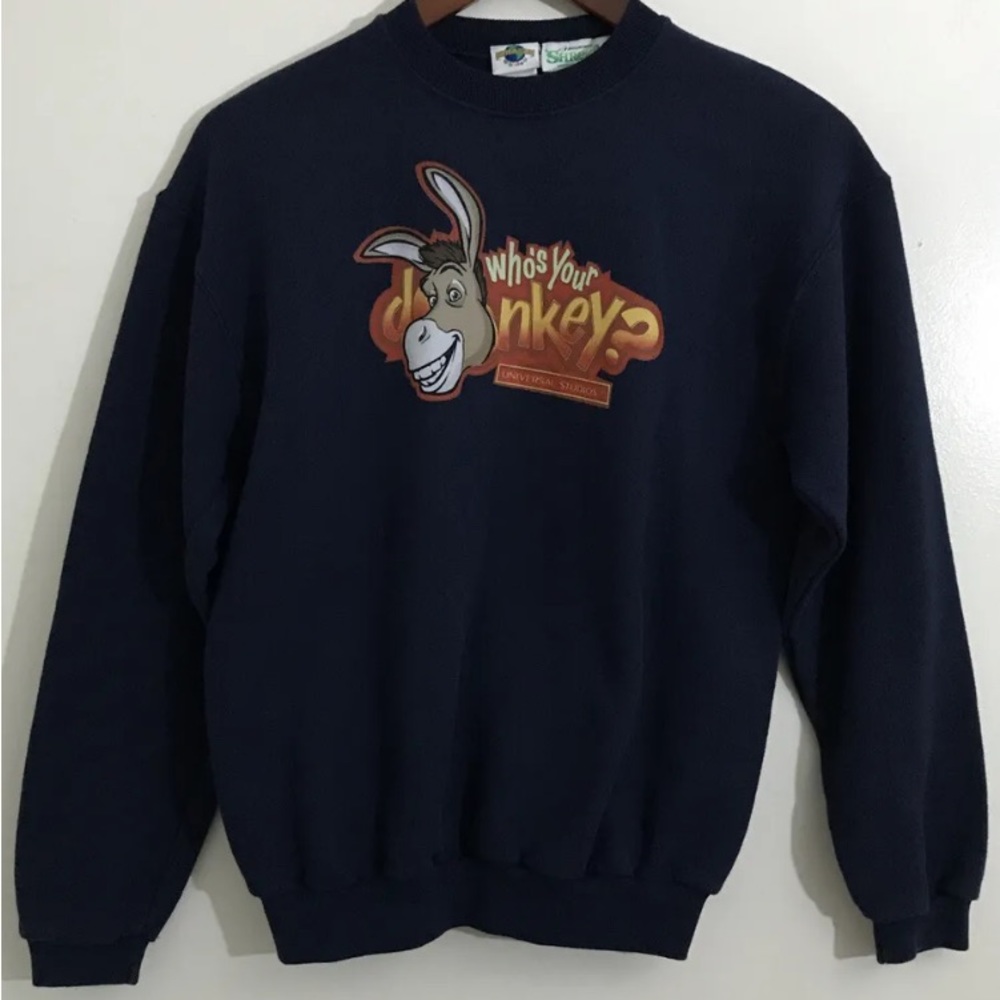Shrek 4-D Universal Studios Kids Youth XL Blue Sweatshirt Who’s Your Donkey?